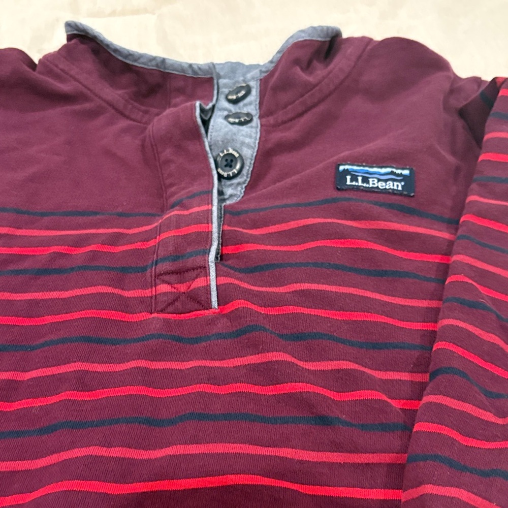 L.L.Bean Burgundy with Red & Navy Striped Henley circa 90s! Great condition